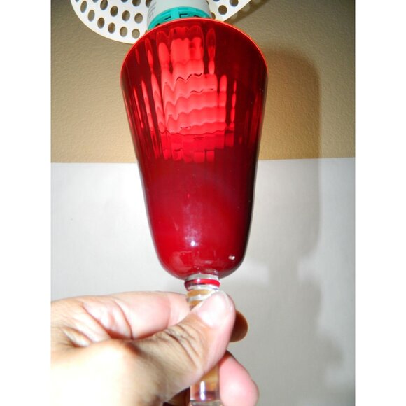 Pier 1 Ruby Red Pleated Wine Glass Wafer Stem 8" Optic Pleats Set Of 2 - Picture 6 of 12